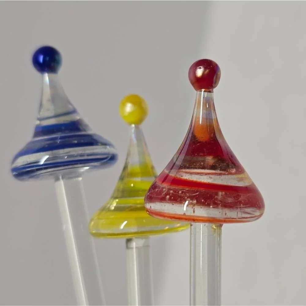 Vintage Blown Glass Cocktail Martini Swizzle Stick Party Drink Stirrer Set Of 3